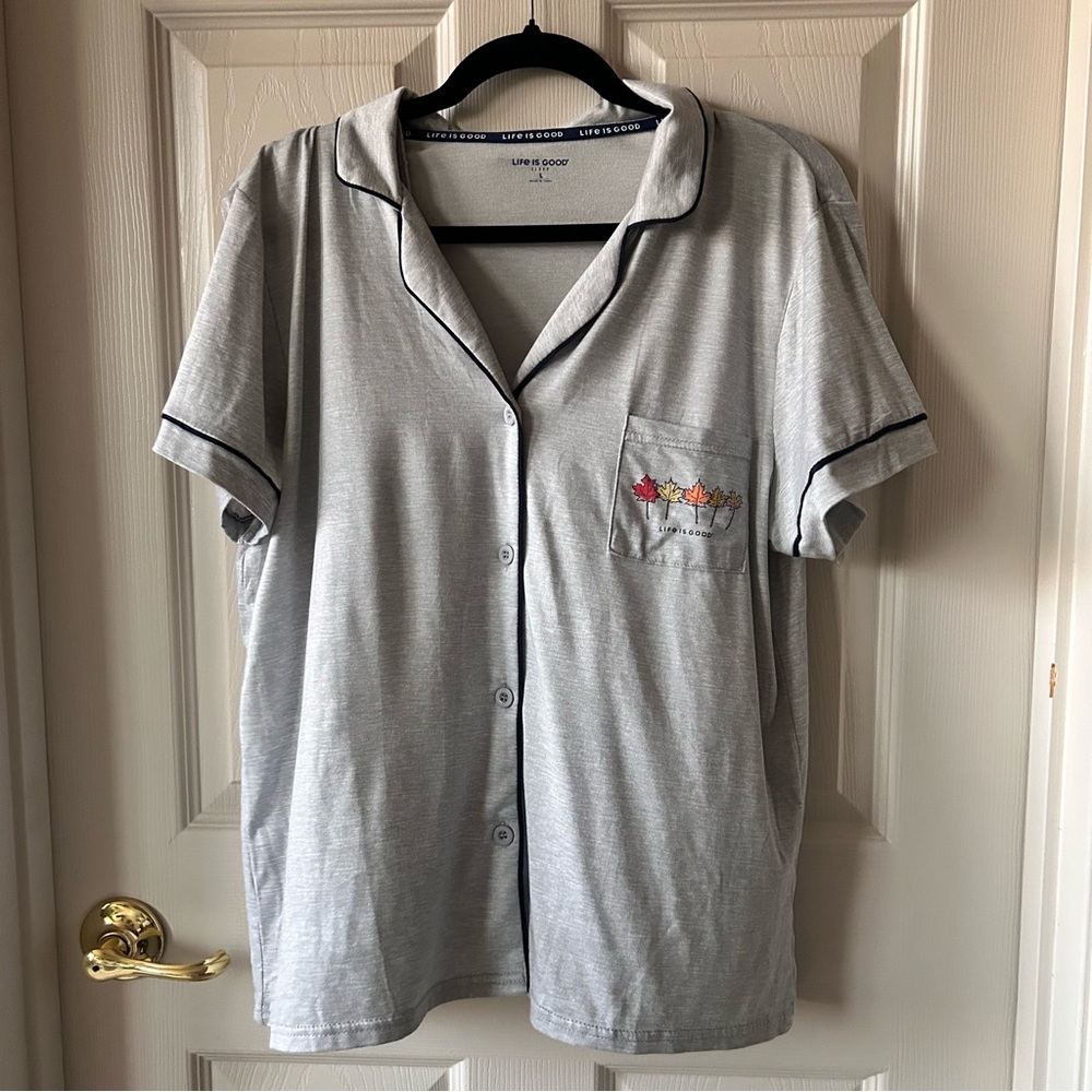 Life Is Good Gray Pajama Shorts Set, Women’s Large Cozy Comfy 2 Piece